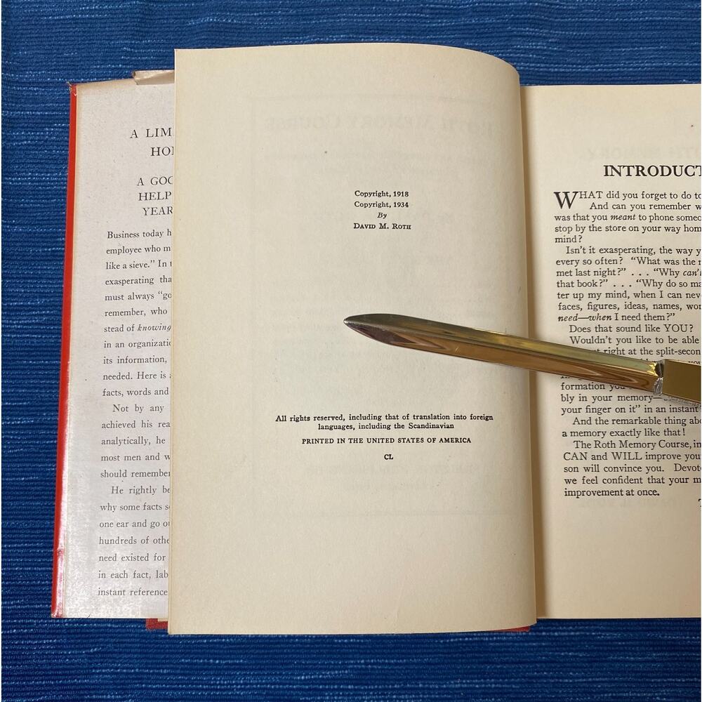 Signed Hardcover 1948 The Famous Roth Memory Course David M Roth Book - Picture 4 of 5